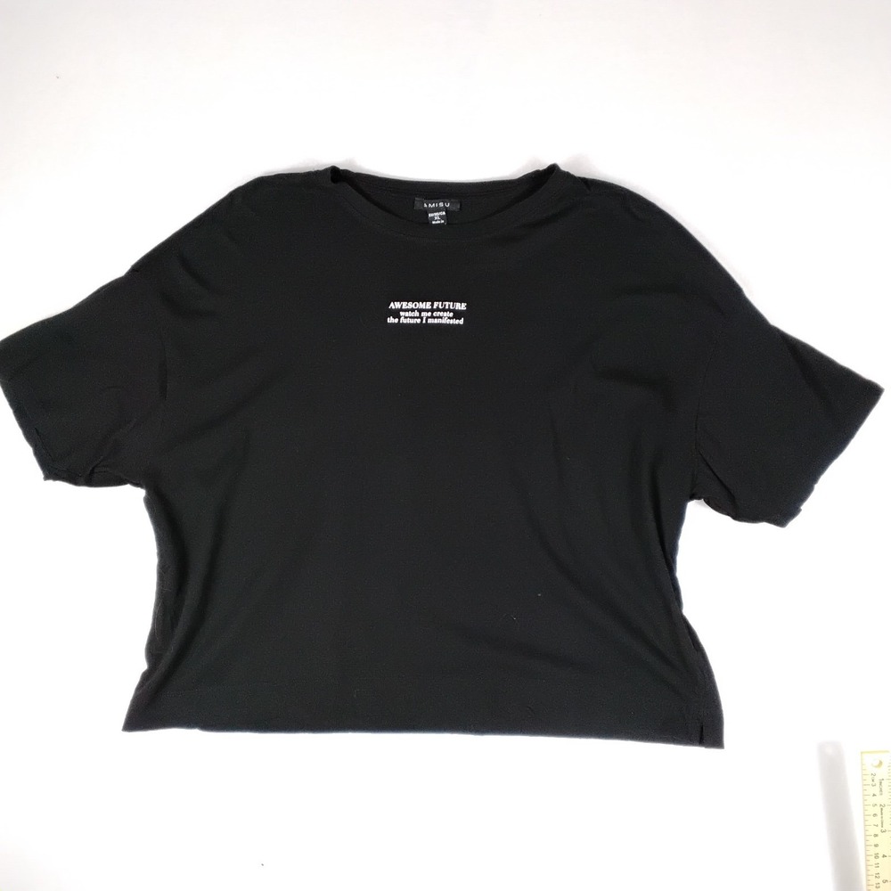 AMISU Awesome Future Cropped Wide Fit Black T-Shirt XL